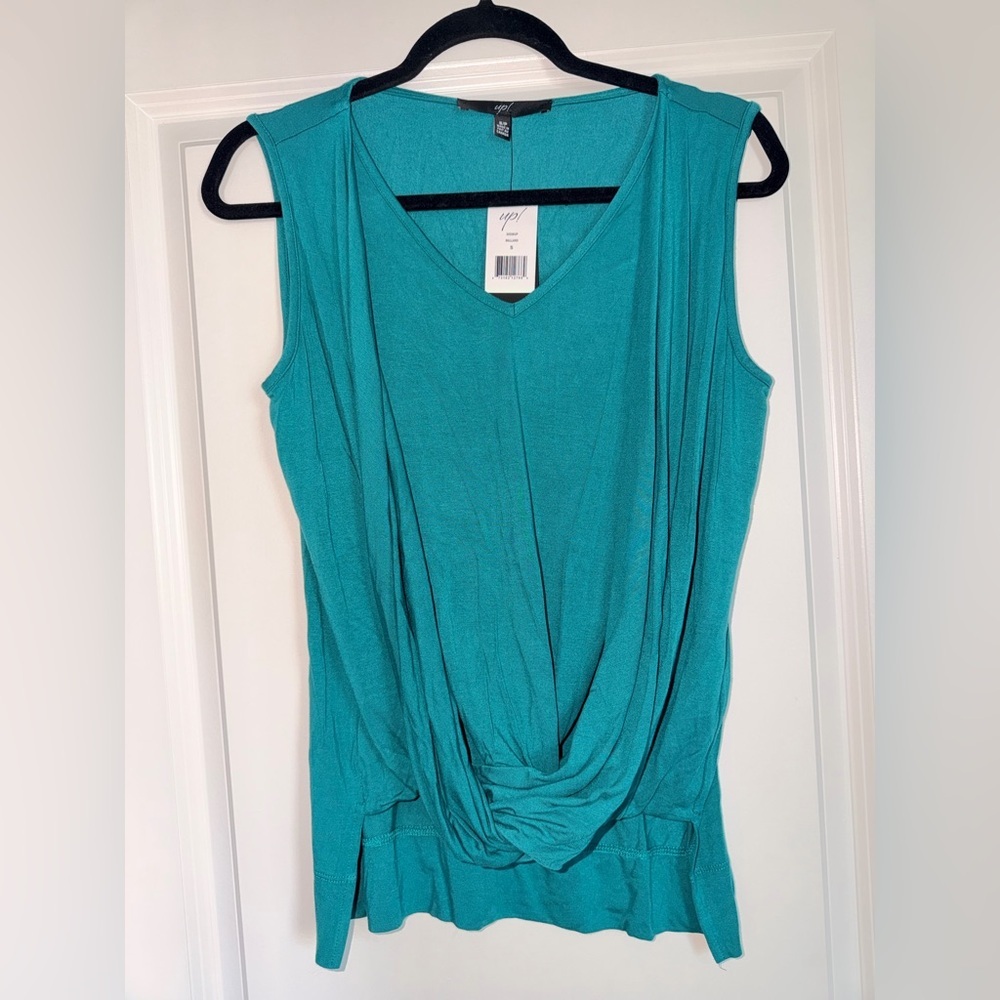 Up! Women’s Teal Sleeveless Crossover Drape Top size Small - Picture 2 of 6